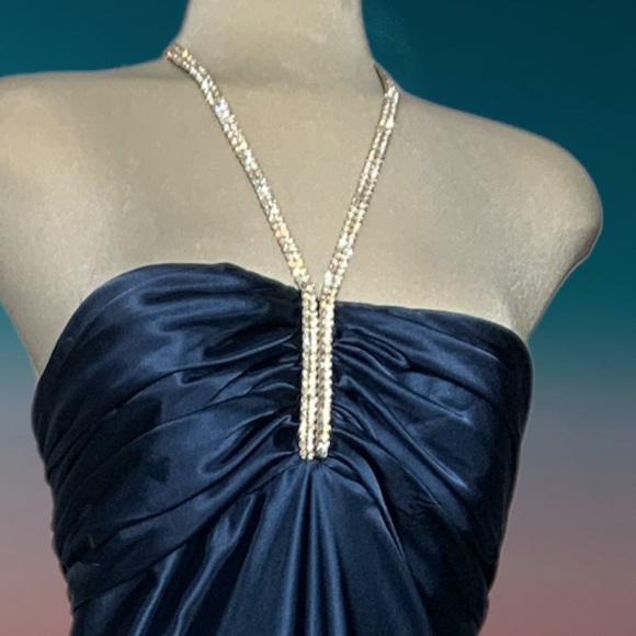 Gorgeous Designer Dark Blue Strapless Rhinestone Gown Maxi Dress Size XL Grande - Picture 10 of 17